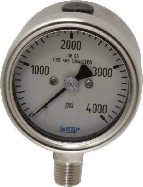 Wika - 2-1/2" Dial, 1/4 Thread, 0-4,000 Scale Range, Pressure Gauge - Lower Connection Mount, Accurate to 2-1-2% of Scale - Makers Industrial Supply