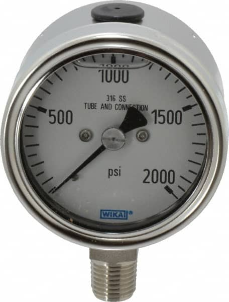 Wika - 2-1/2" Dial, 1/4 Thread, 0-2,000 Scale Range, Pressure Gauge - Lower Connection Mount, Accurate to 2-1-2% of Scale - Makers Industrial Supply