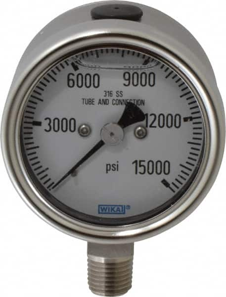 Wika - 2-1/2" Dial, 1/4 Thread, 0-15,000 Scale Range, Pressure Gauge - Lower Connection Mount, Accurate to 2-1-2% of Scale - Makers Industrial Supply