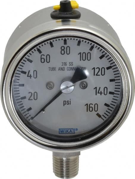 Wika - 2-1/2" Dial, 1/4 Thread, 160 Scale Range, Pressure Gauge - Lower Connection Mount, Accurate to 2-1-2% of Scale - Makers Industrial Supply