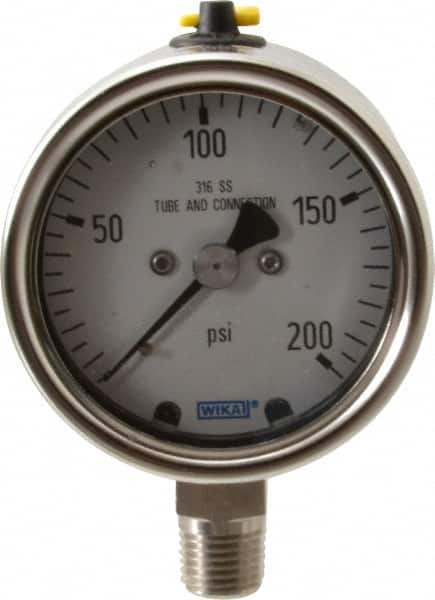 Wika - 2-1/2" Dial, 1/4 Thread, 200 Scale Range, Pressure Gauge - Lower Connection Mount, Accurate to 2-1-2% of Scale - Makers Industrial Supply