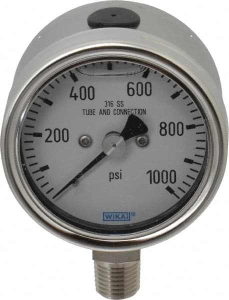 Wika - 2-1/2" Dial, 1/4 Thread, 1,000 Scale Range, Pressure Gauge - Lower Connection Mount, Accurate to 2-1-2% of Scale - Makers Industrial Supply