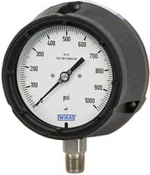 Wika - 4-1/2" Dial, 1/2 Thread, 0-1,000 Scale Range, Pressure Gauge - Lower Connection Mount, Accurate to 0.5% of Scale - Makers Industrial Supply