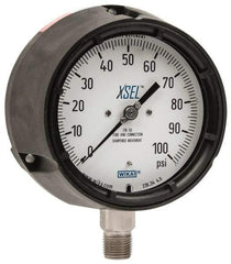 Wika - 4-1/2" Dial, 1/2 Thread, 0-100 Scale Range, Pressure Gauge - Lower Connection Mount, Accurate to 0.5% of Scale - Makers Industrial Supply