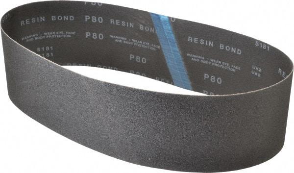 Made in USA - 4" Wide x 36" OAL, 80 Grit, Silicon Carbide Abrasive Belt - Silicon Carbide, Medium, Coated, X/Y Weighted Cloth Backing, Wet/Dry, Series S181 - Makers Industrial Supply