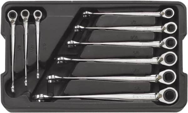 GearWrench - 9 Piece, 5/16" to 3/4", 12 Point Ratcheting Combination Wrench/X-Beam Set - Inch Measurement Standard, Chrome Finish, Comes in Plastic Tray - Makers Industrial Supply