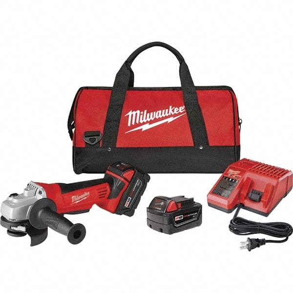 Milwaukee Tool - 4-1/2" Wheel Diam, 9,000 RPM, Cordless Cutoff & Cutoff-Grinder Tool - Right Angle Handle, Battery Included - Makers Industrial Supply