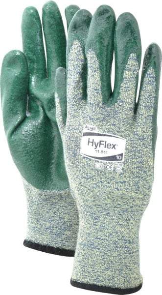 Ansell - Size XL (10), ANSI Cut Lvl 4, Abrasion Lvl 3, Nitrile Coated Cut Resistant Gloves - 12" Long, Palm & Fingers Coated, Intercept Technology with DuPont Kevlar Lining, Knit Wrist, Green, Paired - Makers Industrial Supply