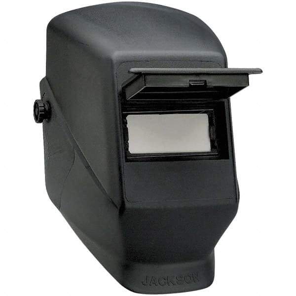 Jackson Safety - 4-1/4" Window Width x 2" Window Height, 10 Shade Fixed Shade Lens, Front Lift Welding Helmet - Black Thermoplastic - Makers Industrial Supply