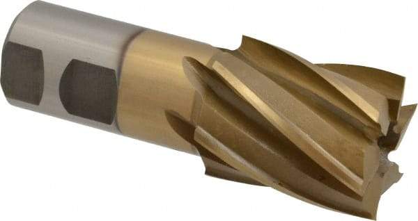 Interstate - 1-5/8", 2" LOC, 1-1/4" Shank Diam, 4-1/2" OAL, 6 Flute, High Speed Steel Square End Mill - Single End, TiN Finish, Spiral Flute, 30° Helix, Right Hand Cut, Right Hand Flute - Makers Industrial Supply