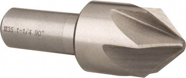 Interstate - 1-1/4" Head Diam, 3/4" Shank Diam, 6 Flute 90° Cobalt Countersink - Bright Finish, 3-3/8" OAL, Single End, Straight Shank, Right Hand Cut - Makers Industrial Supply