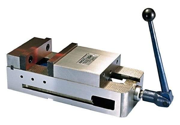 Interstate - 6" Jaw Width, 5-1/2" Jaw Opening Capacity, Horizontal Stationary Machine Vise - Manual Operation, 6,600 Lb Capacity, 1 Station, 17" Long x 4.8" High x 1-3/4" Deep, 1-3/4" Jaw Height, Ductile Iron - Makers Industrial Supply