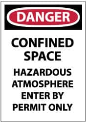 NMC - "Danger - Confined Space - Hazardous Atmosphere - Enter by Permit Only", 14" Long x 10" Wide, Rigid Plastic Safety Sign - Rectangle, 0.05" Thick, Use for Accident Prevention - Makers Industrial Supply