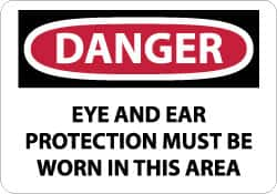 NMC - "Danger - Eye and Ear Protection Must Be Worn in This Area", 10" Long x 14" Wide, Pressure-Sensitive Vinyl Safety Sign - Rectangle, 0.004" Thick, Use for Accident Prevention - Makers Industrial Supply