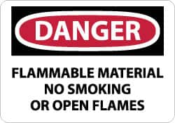 NMC - "Danger - Flammable Material - No Smoking or Open Flames", 10" Long x 14" Wide, Pressure-Sensitive Vinyl Safety Sign - Rectangle, 0.004" Thick, Use for Accident Prevention - Makers Industrial Supply