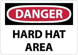 NMC - "Danger - Hard Hat Area", 10" Long x 14" Wide, Pressure-Sensitive Vinyl Safety Sign - Rectangle, 0.004" Thick, Use for Accident Prevention - Makers Industrial Supply