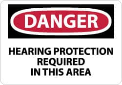 NMC - "Danger - Hearing Protection Required in This Area", 10" Long x 14" Wide, Pressure-Sensitive Vinyl Safety Sign - Rectangle, 0.004" Thick, Use for Accident Prevention - Makers Industrial Supply