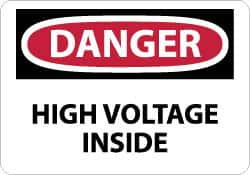 NMC - "Danger - High Voltage Inside", 10" Long x 14" Wide, Pressure-Sensitive Vinyl Safety Sign - Rectangle, 0.004" Thick, Use for Accident Prevention - Makers Industrial Supply