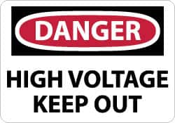 NMC - "Danger - High Voltage - Keep Out", 10" Long x 14" Wide, Pressure-Sensitive Vinyl Safety Sign - Rectangle, 0.004" Thick, Use for Accident Prevention - Makers Industrial Supply