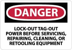 NMC - "Danger - Lock Out, Tag-out Power Before Servicing, Repairing, Cleaning, or Retooling Equipment", 10" Long x 14" Wide, Rigid Plastic Safety Sign - Rectangle, 0.05" Thick, Use for Accident Prevention - Makers Industrial Supply