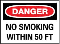 NMC - "Danger - No Smoking Within 50 Feet", 10" Long x 14" Wide, Rigid Plastic Safety Sign - Rectangle, 0.05" Thick, Use for Accident Prevention - Makers Industrial Supply