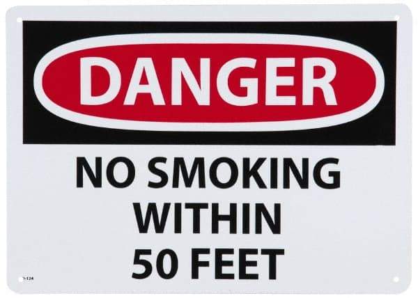 NMC - "Danger - No Smoking Within 50 Feet", 10" Long x 14" Wide, Aluminum Safety Sign - Rectangle, 0.04" Thick, Use for Accident Prevention - Makers Industrial Supply