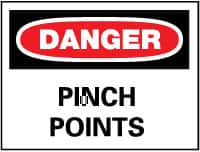 NMC - "Danger - Pinch Points", 10" Long x 14" Wide, Pressure-Sensitive Vinyl Safety Sign - Rectangle, 0.004" Thick, Use for Accident Prevention - Makers Industrial Supply