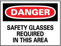 NMC - "Danger - Safety Glasses Required in This Area", 10" Long x 14" Wide, Aluminum Safety Sign - Rectangle, 0.04" Thick, Use for Accident Prevention - Makers Industrial Supply