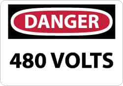 NMC - "Danger - 480 Volts", 10" Long x 14" Wide, Rigid Plastic Safety Sign - Rectangle, 0.05" Thick, Use for Accident Prevention - Makers Industrial Supply