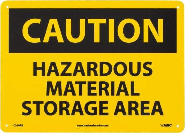 NMC - "Caution - Hazardous Material Storage Area", 10" Long x 14" Wide, Rigid Plastic Safety Sign - Rectangle, 0.05" Thick, Use for Hazardous Materials - Makers Industrial Supply