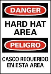 NMC - "Danger - Hard Hat Area", 20" Long x 14" Wide, Pressure-Sensitive Vinyl Safety Sign - Rectangle, 0.004" Thick, Use for Accident Prevention - Makers Industrial Supply