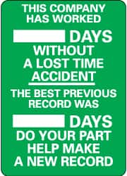 NMC - Scoreboards Scoreboard Type: Write-On Legend: This Company Has Worked ___ Days without A Lost Time Accident - The Best Previous Record Was ___ Days - Do Your Part... - Makers Industrial Supply