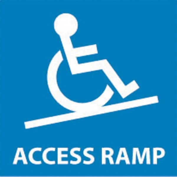 NMC - Access Ramp, 7" Wide x 7" High, Plastic Sign - English, White on Blue, Wall Mount - Makers Industrial Supply