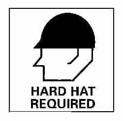 NMC - "Hard Hat Required", 7" Long x 7" Wide, Pressure-Sensitive Vinyl Safety Sign - Square, 0.004" Thick, Use for Accident Prevention - Makers Industrial Supply