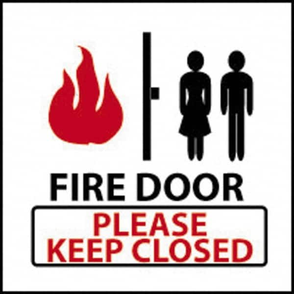 NMC - Fire Door - Please Keep Closed, Pressure Sensitive Vinyl Fire Sign - 7" Wide x 7" High - Makers Industrial Supply