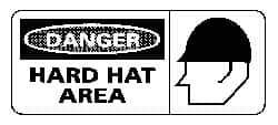 NMC - "Danger - Hard Hat Area", 7" Long x 17" Wide, Pressure-Sensitive Vinyl Safety Sign - Rectangle, 0.004" Thick, Use for Accident Prevention - Makers Industrial Supply