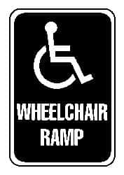 NMC - "Wheelchair Ramp", "Handicap Symbol", 12" Wide x 6" High, Aluminum ADA Signs - 0.04" Thick, Blue on White, Rectangle, Post Mount - Makers Industrial Supply