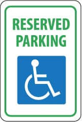 NMC - "Reserved Parking", "Handicapped Symbol", 12" Wide x 18" High, Aluminum ADA Signs - 0.063" Thick, Green & Blue on White, Rectangle, Post Mount - Makers Industrial Supply