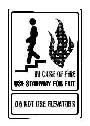 NMC - In Case of Fire - Use Stairway for Exit - Do Not Use Elevators, Acrylic Fire and Exit Sign - 6" Wide x 9" High - Makers Industrial Supply