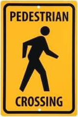 NMC - "Pedestrian Crossing", 12" Wide x 18" High, Aluminum Traffic Control Signs - 0.063" Thick, Black on Yellow, Rectangle, Post Mount - Makers Industrial Supply