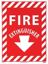 NMC - Fire Extinguisher, Pressure Sensitive Vinyl Fire Sign - 9" Wide x 12" High, Glow-in-the-Dark - Makers Industrial Supply