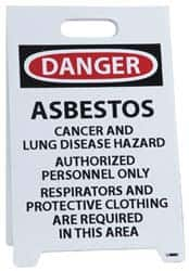 NMC - Danger - Asbestos Cancer and Lung Disease Hazard - Authorized Personnel Only - Respirator and Protective Clothing Are..., 12" Wide x 19" High, Plastic Floor Sign - A-Frame, Red & Black on White, For Accident Prevention - Makers Industrial Supply