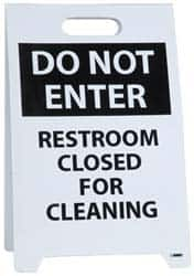 NMC - Do Not Enter - Restroom Closed for Cleaning, Do Not Enter - Work in Progress, 12" Wide x 19" High, Plastic Floor Sign - A-Frame, Black on White, For Restroom, Janitorial & Housekeeping - Makers Industrial Supply