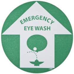 NMC - Emergency Eye Wash, Anti-Skid Pressure-Sensitive Vinyl Floor Sign - Round, Green on White, Adhesive Backed, For First Aid - Makers Industrial Supply