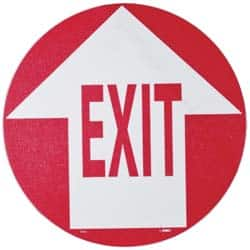 NMC - Exit, Anti-Skid Pressure-Sensitive Vinyl Floor Sign - Round, Red on White, Adhesive Backed, For Exit, Entrance & Directional - Makers Industrial Supply