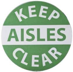 NMC - Keep Aisles Clear, Anti-Skid Pressure-Sensitive Vinyl Floor Sign - Round, Green on White, Adhesive Backed, For Accident Prevention - Makers Industrial Supply