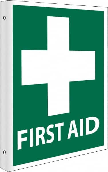 NMC - "First Aid", 10" Long x 8" Wide, Rigid Plastic Safety Sign - Rectangle, 0.05" Thick, Use for First Aid - Makers Industrial Supply