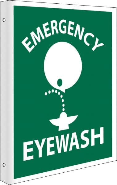 NMC - "Emergency Eye Wash", 10" Long x 8" Wide, Rigid Plastic Safety Sign - Rectangle, 0.05" Thick, Use for First Aid - Makers Industrial Supply