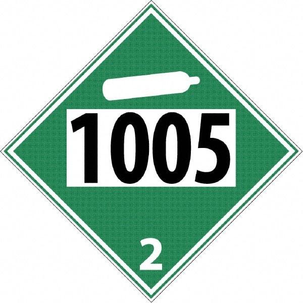 NMC - DOT - Shipping & Vehicle - 1005, 10-3/4" Wide x 10-3/4" High, Rigid Plastic Placard - Black & White on Green, UV Resistant, Chemical Resistant, Graffiti Proof - Makers Industrial Supply