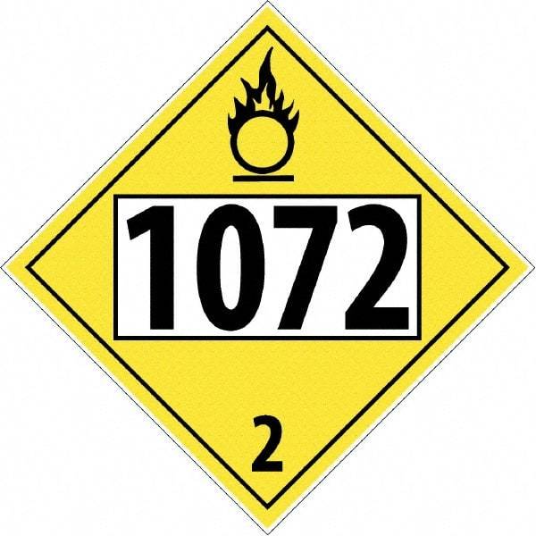 NMC - DOT - Shipping & Vehicle - 1072, 10-3/4" Wide x 10-3/4" High, Rigid Plastic Placard - Black & Yellow on White, UV Resistant, Chemical Resistant, Graffiti Proof - Makers Industrial Supply